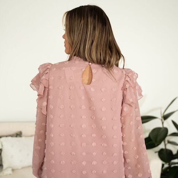 Indie & Co Gwen Dress Blush Size Small Flowy Peasant Sleeve Ruffle - Picture 13 of 16